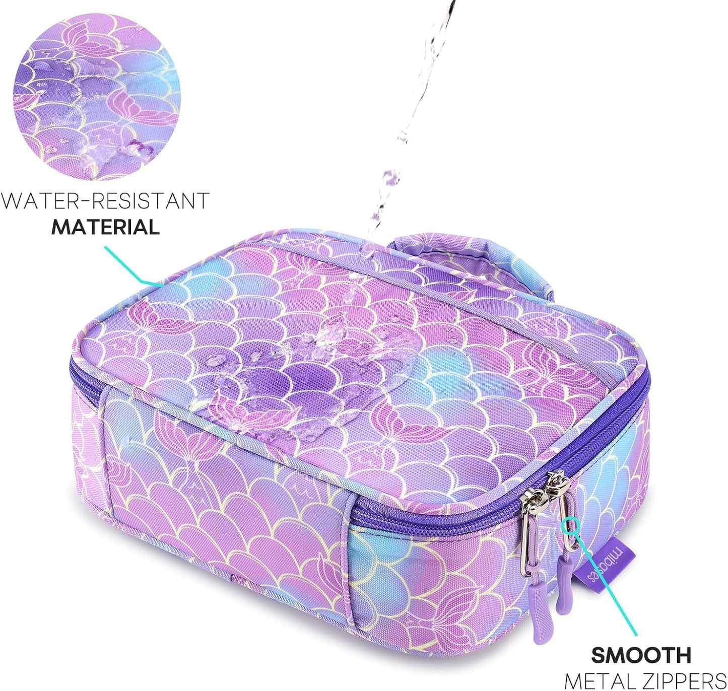 mibasies Kids Lunch Box for Girls Toddler, Insulated and Reusable Lunch Bag for School, Pink Rainbow