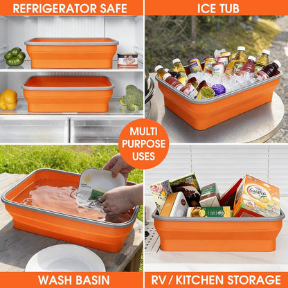 Silicone Collapsible Marinating Container with Lid for Meat, 2.64Gal/10L, Extra Large Collapsible BBQ Prep Tub, Transparent Locking Lid, XL Grill Prep Trays and Carry System, BBQ Must-Have, Black