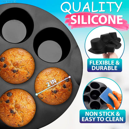 Air Fryer Muffin Pan (7 Cups) – 6.9" Round Egg Bites Silicone Mold Compatible with 3.5–5.8l Fryers, Heat Resistant & Dishwasher Safe – Nonstick Silicone Muffin Pan for Muffins, Egg Bites & Easy Snacks