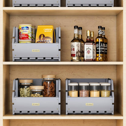 HABAU Wood Potato Onion Storage Bins - Wooden Stackable Produce Basket - Fruit Vegetable Storage for Kitchen Pantry Organization, Set 3 Pieces