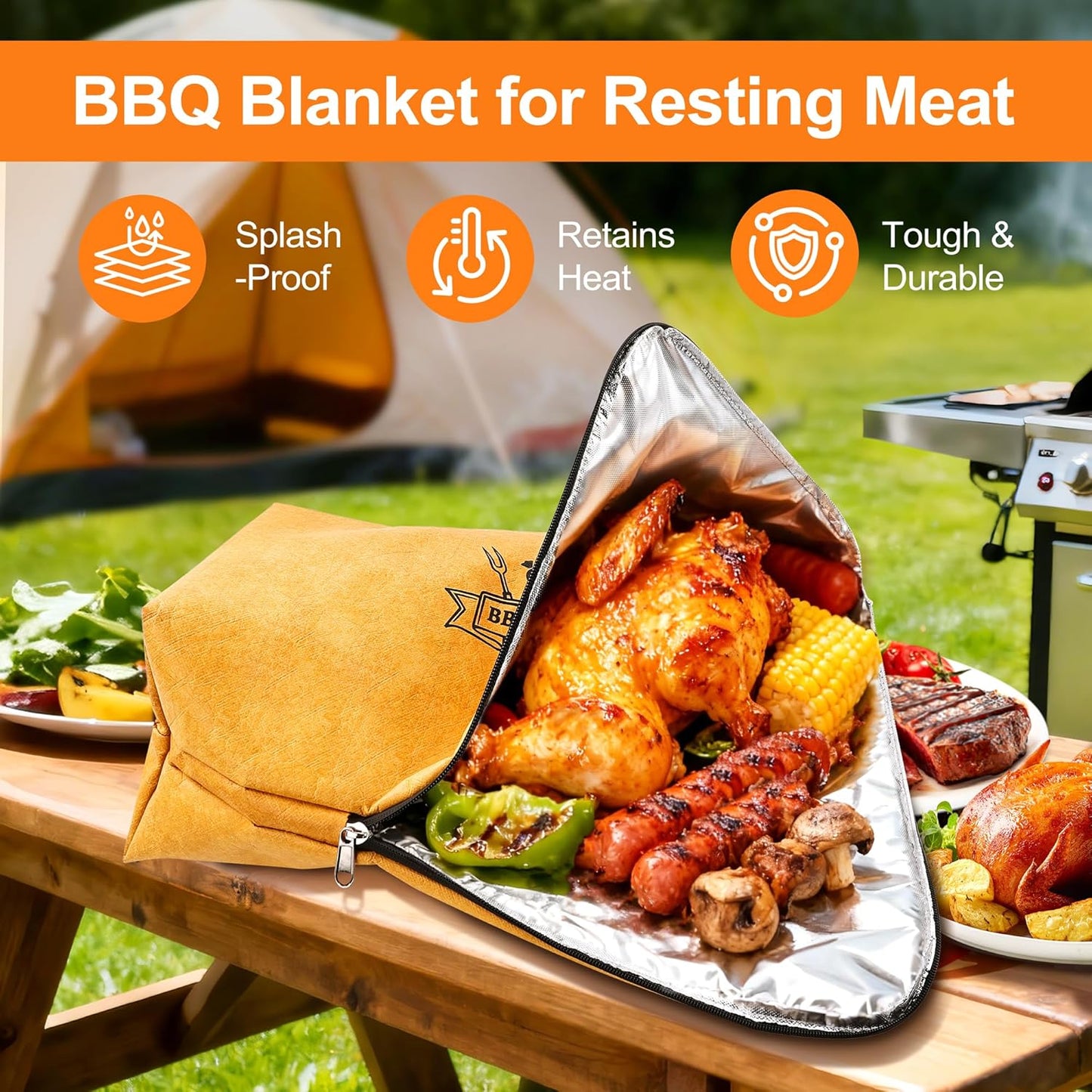 DY DECENT FAMILY BBQ Blanket for Resting Meat with Squeeze Bottle & Meat Press - Meat Resting Blanket for Brisket, Pork, Steak, Turkey - Grill Blanket for Outdoor Grill - Ideal BBQ Gift for Men Dad