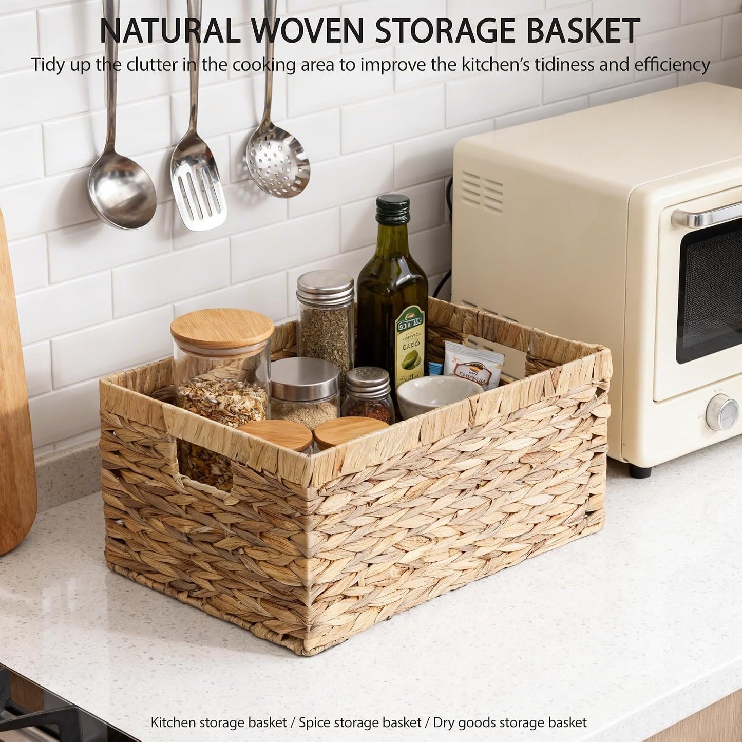 Storage Container, Natural Water Hyacinth Storage Bins Rectangular Basket,Arts and Crafts.