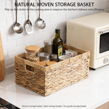 Storage Container, Natural Water Hyacinth Storage Bins Rectangular Basket,Arts and Crafts.