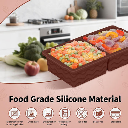 3-Pack Silicone Freezer Trays with Lid,2 Large 2-Cup(500ml)&4 Medium 1-Cup(250ml)&6 Small 1/2-Cup(125ml) Soup Freezer Container Molds,Ice Cube Tray For Meal Prep&Freezing Soup,Stews,Sauces