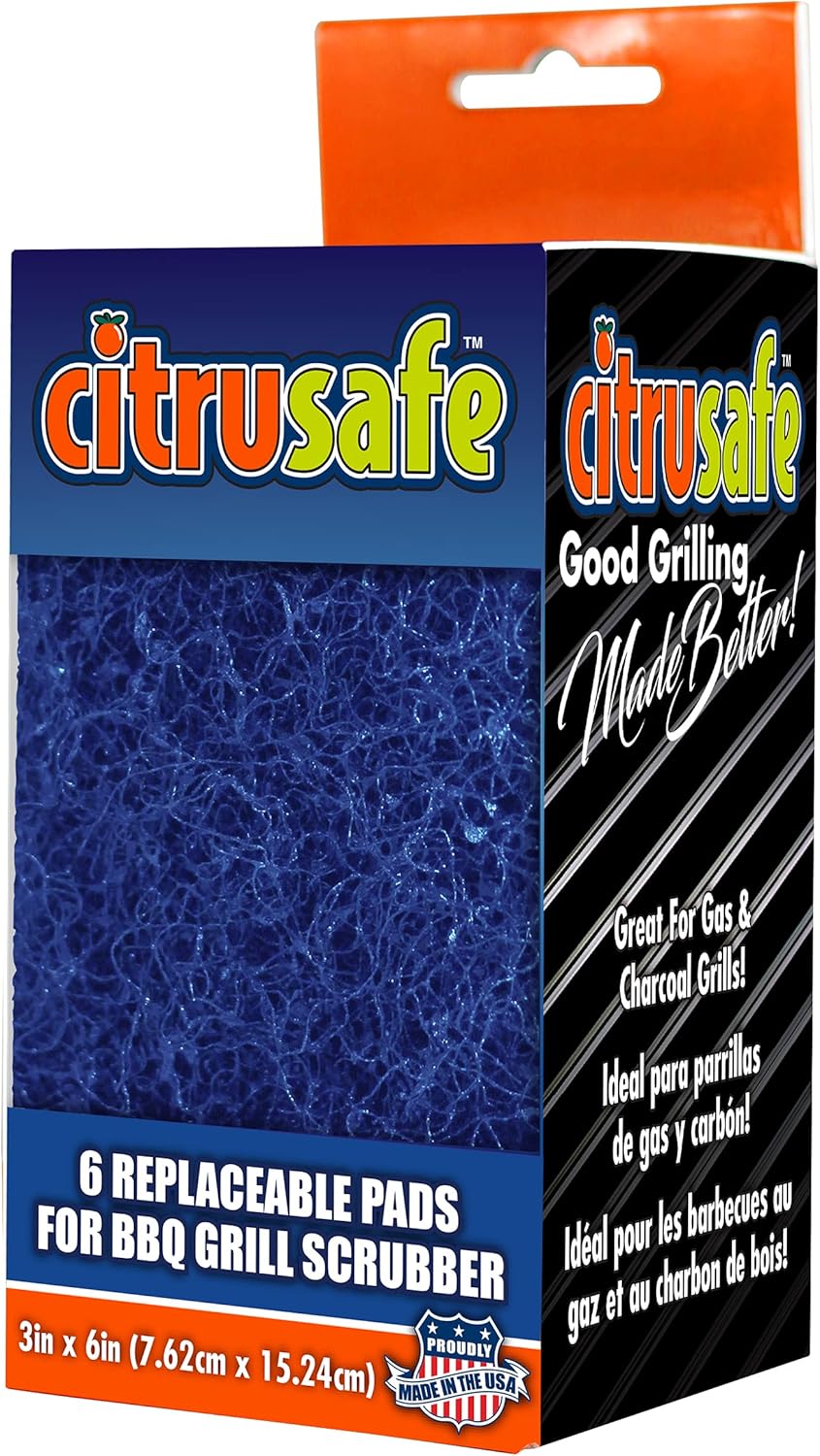 CitruSafe 6 Count Replaceable BBQ Grill Scrubber Pads - Removes Grease and Burnt Food Safely from Gas and Charcoal Grill Grates