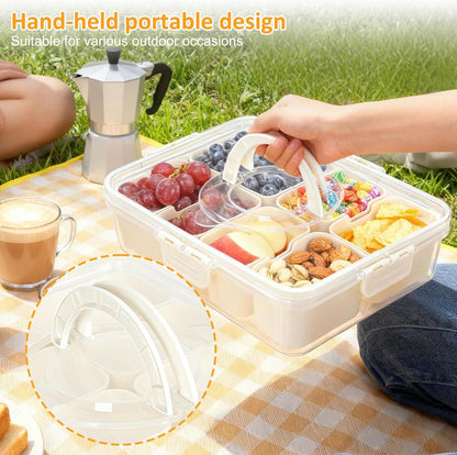 Snackle Box Taco Bar Serving Set for a Party - Divided Lazy Susan Serving Tray - Taco Tuesday Kit - Chip and Dip Serving Set for Party - Carry-on Appetizer Serving Tray (11.4")