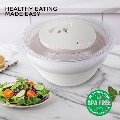 COOK WITH COLOR Collapsible Salad Spinner - 4 QT Space Saving Lettuce Dryer with Folding Collapsible Colander Great for Washing and Drying Fruit and Vegetables (Grey)