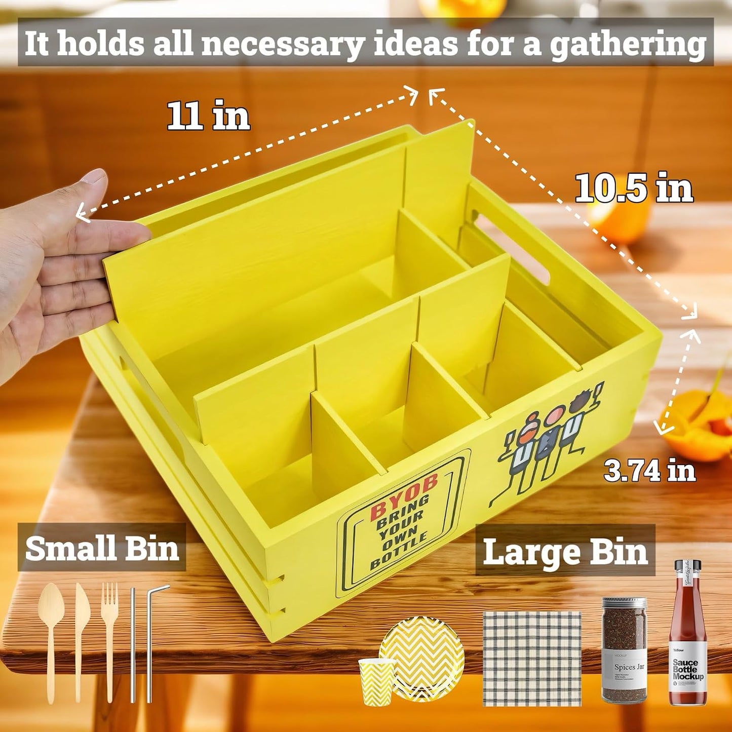 Utensil Holder for Party Farmhouse Crate Look - White Napkin Paper Plate Dispenser for Countertop - Silverware Caddy for Plate, Cup, Fork, Spoon - Flatware Box Organizer for Outdoor Camping Picnic