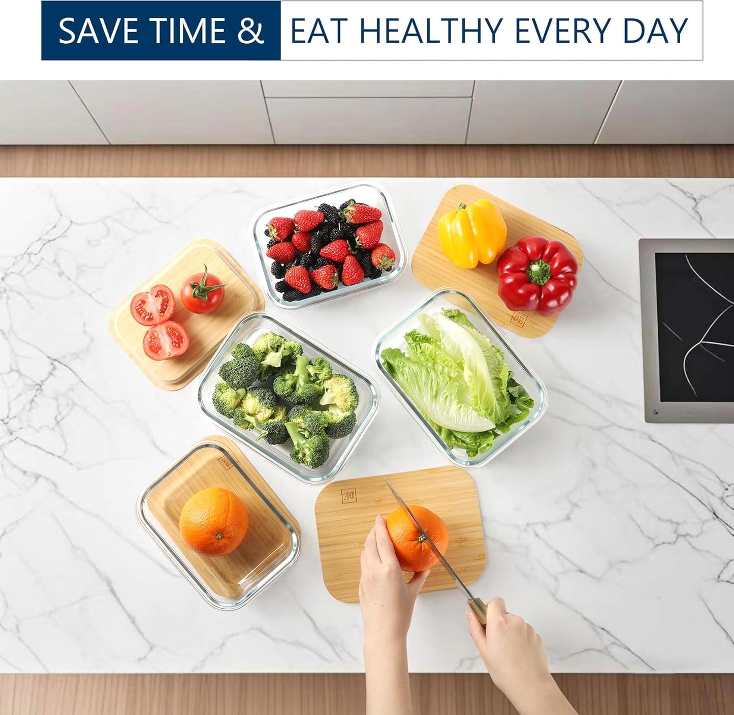 Glass Food Storage Containers with Bamboo Lids (4-Pack, 36oz) Airtight, Leakproof, BPA-Free Borosilicate Glass Meal Prep Containers – Eco-Friendly, Oven/Microwave/Freezer Safe-Plastic-Free & Reusable