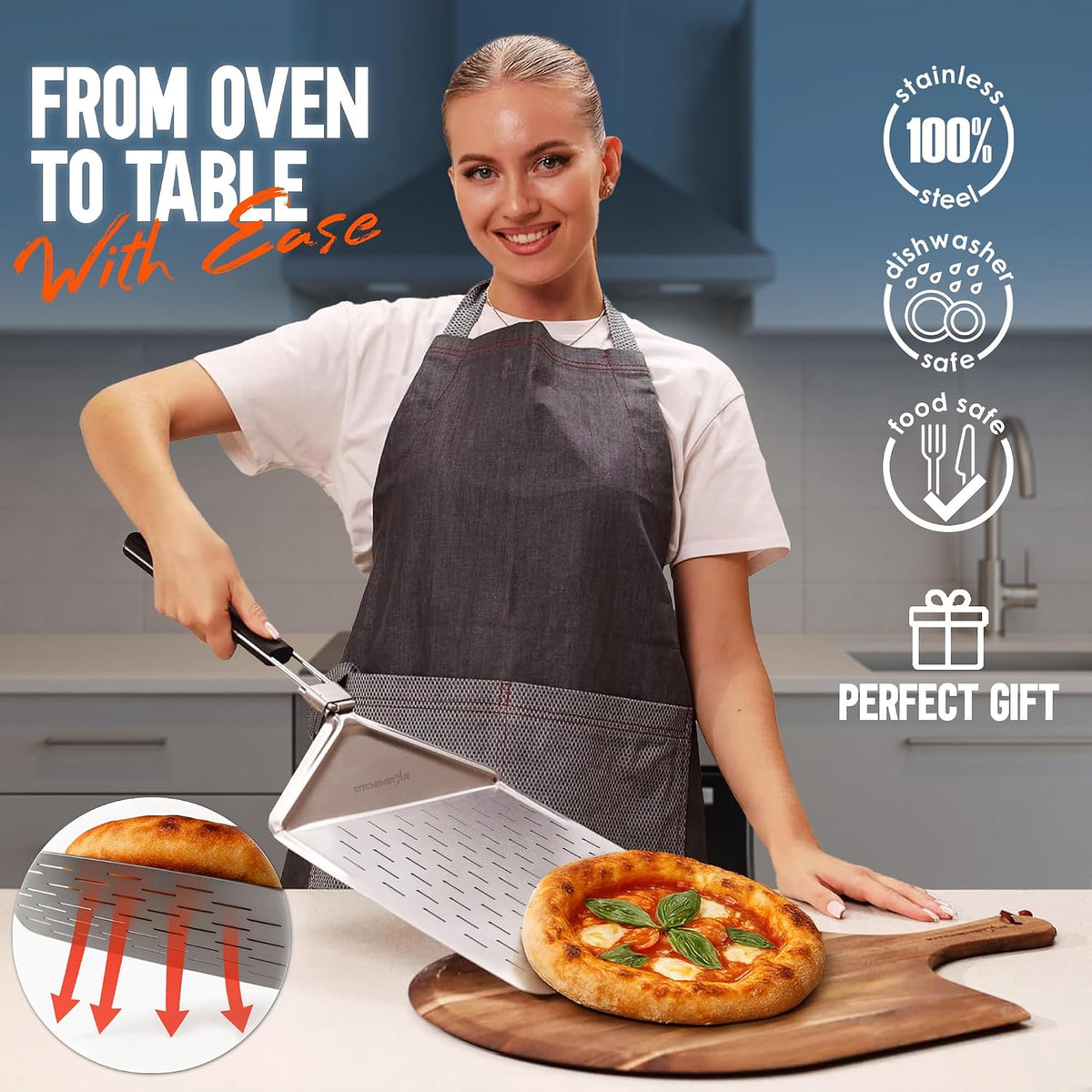 12-Inch Stainless Steel Pizza Peel with Folding Handle, Silver Non-Perf