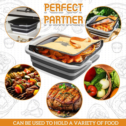 Funnymoom 2pcs Barbecue Prep Set Include Collapsible BBQ Prep Tub with Lid and Cutting Board(4.22 Gal/16l) BBQ Blanket for Resting Meat(21inch) Smoker Blanket Insulated(Black,Classic Style)