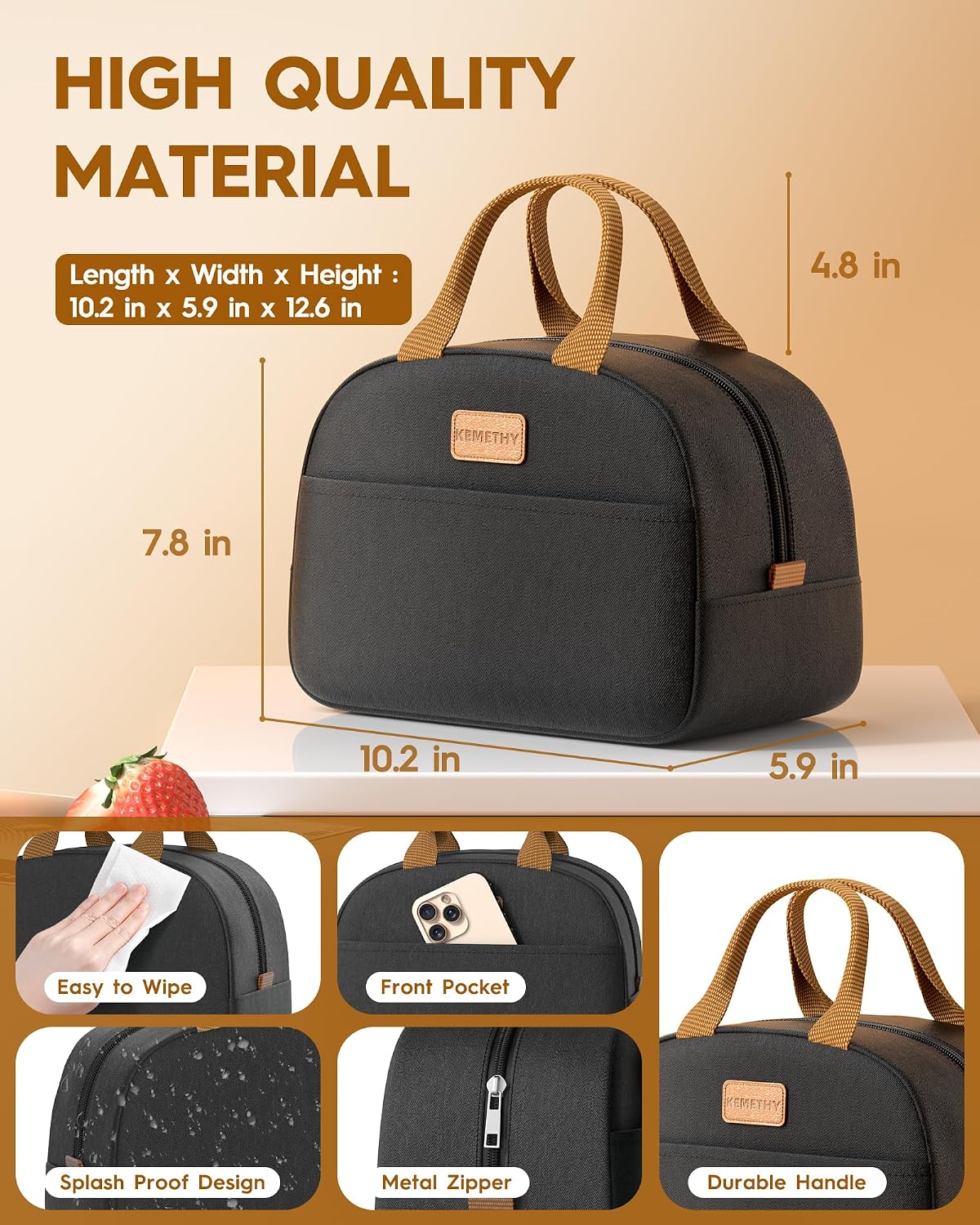 KEMETHY Adults Bento Lunch Box Set with Thermo Bag, 74oz Stackable Leak-proof 3-tiers Bento Box, Built-in Utensil and Sauce Container for Work, School, Dining Out (Gray)