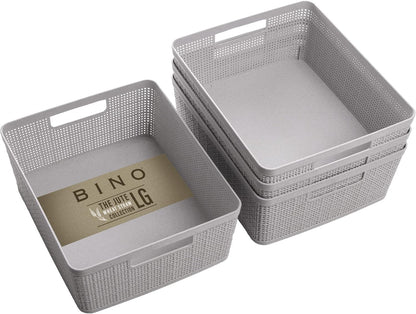 BINO Woven Plastic Basket | Large (Natural), 3-Pack | THE JUTE COLLECTION | Home Organization, Space-Saving Storage, Stylish Design | Plastic Storage Basket