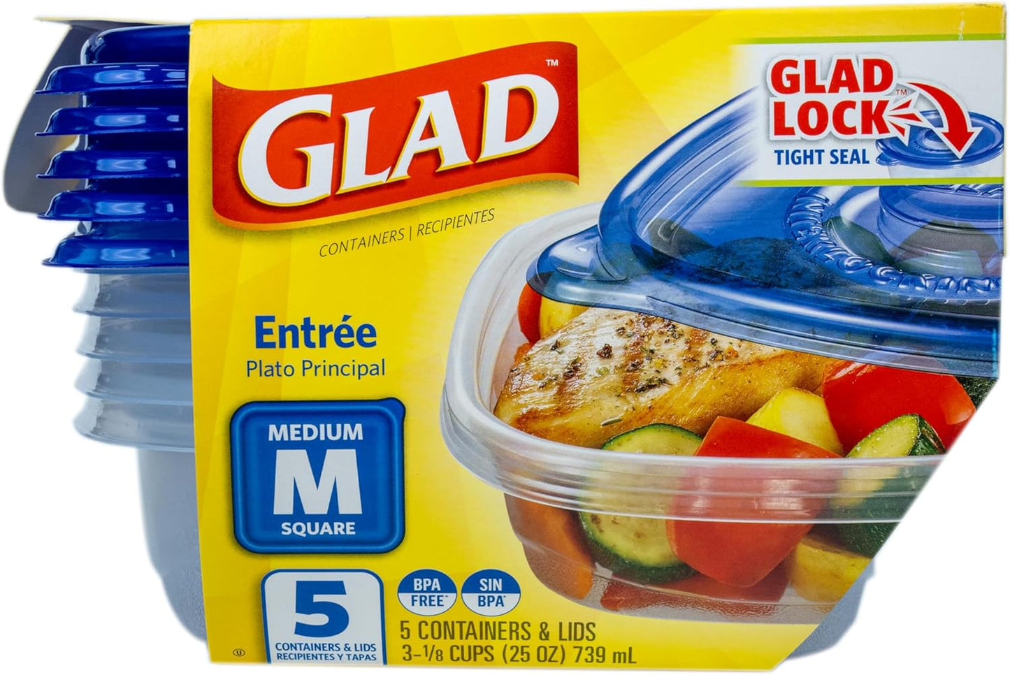 Glad GladWare Tall Entree Food Storage Containers with Lids, Large Square BPA Free Plastic for Meal Prep and Lunches, Lock Tight Seal, Microwave and Dishwasher Safe, 42 Oz, 3 Count