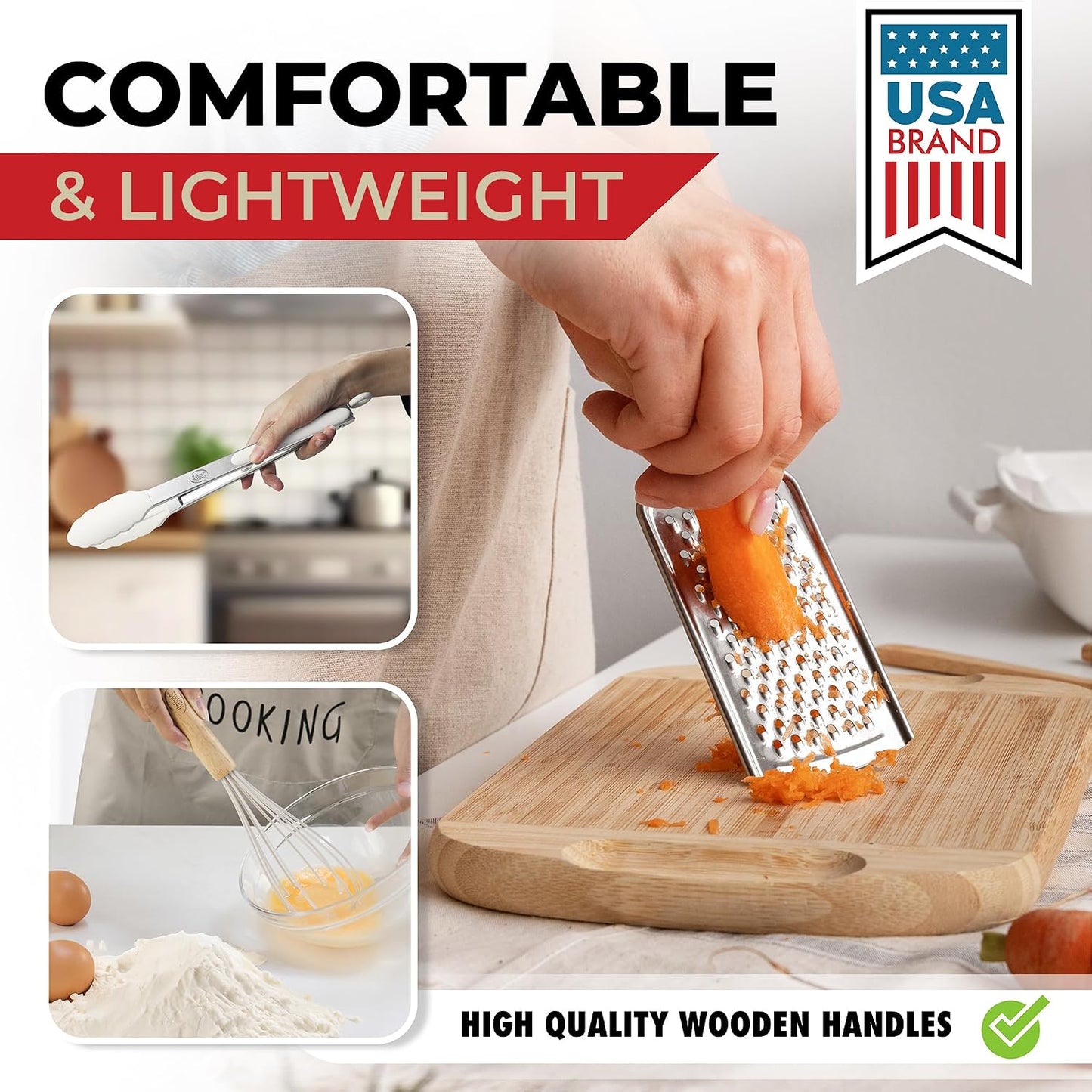 Kaluns 50 PCS Silicone Kitchen Utensils Set Complete Kitchen Set - 800°F Heat Resistant Non-Stick Premium Silicone Cooking Utensils W Wooden Handles - Can Opener, Masher, Turner, Silicone Spatula Set