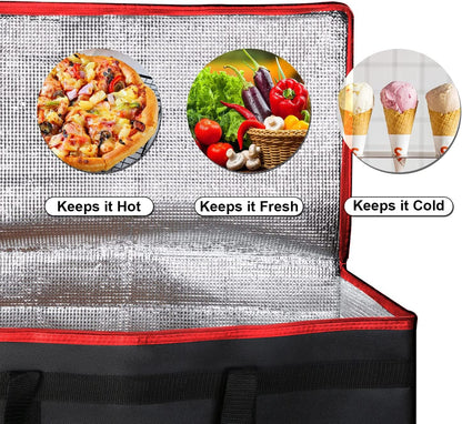 musbus Extra large XXXL Insulated Food Delivery Bag Cooler Bags Keep Food Warm Catering Therma Catering Bag for doordash 22x14x13 Cooler Bags Therma Shopper hot warming RED Pizza BLACK