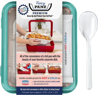 Fancy Panz Red Premium Aluminum Foil Pan Carrier with Secure Latch Lid - Reusable Casserole Carrier for Half Size Pans - Food Transport Holder for Potlucks, Parties, Tailgates & Entertaining