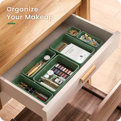 A-LuGei 【Military Grade】 Drawer Organizer,【𝟱𝗦𝗶𝘇𝗲】 Makeup organizer,【Holds 177 Items】 Bathroom Organizers and Storage,Organization and Storage,Desk Drawer Organizer for Vanity【Clear】