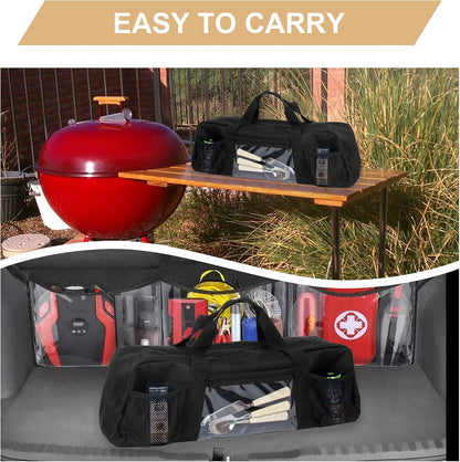 Grill Tools Storage Bag, BBQ Utensil Holder with Pockets, Grill Storage Container for Outdoor Camping & Hiking BBQ, for Barbecue Tool up to 22", Gift for Men, Green