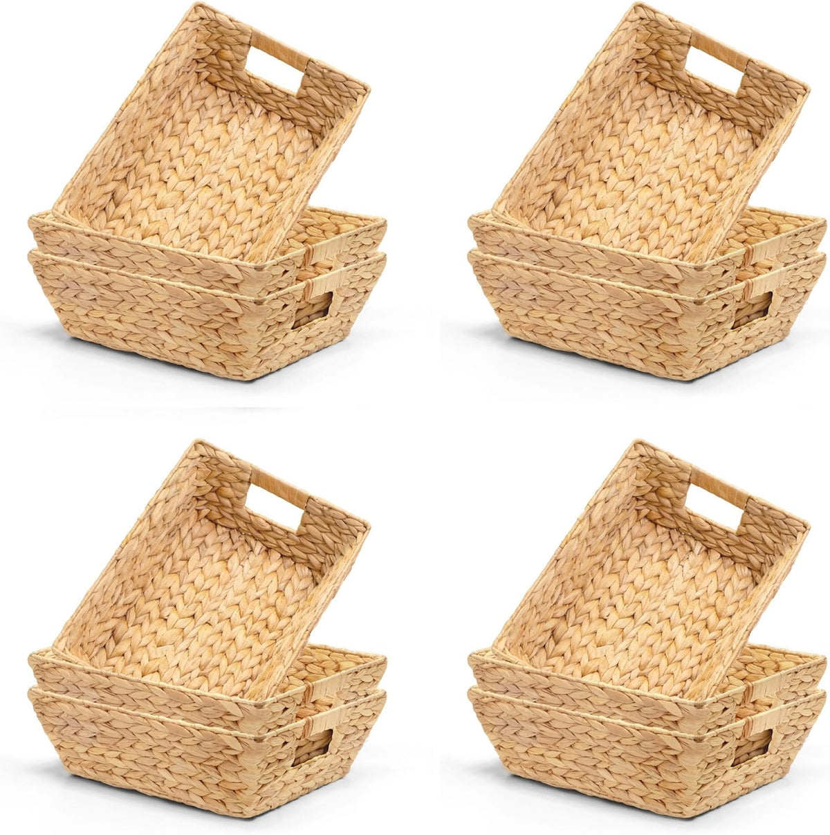 M4DECOR Set of 12 Water Hyacinth Wicker Storage Baskets for Shelves – Woven Snack Baskets for Organizing Pantry, Closet – Natural Storage Bins with Handles (12 Packs)