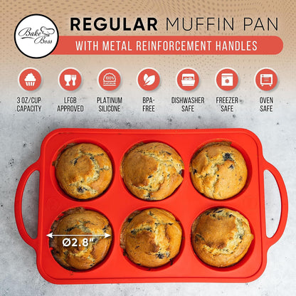 2-Pack Silicone Muffin Pan Set – Regular 12 Cup & Mini 24-Cup Silicone Muffin Pans for Baking – Nonstick Silicone Cupcake Pan with Metal-Reinforced Handles – BPA-Free, Dishwasher-Safe, Cream