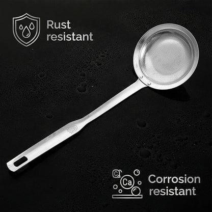 Qianyu Hot Pot Fat Skimmer Spoon Extra Fine Strainer With Handle Fine Mesh Stainless Steel Colander Broth Foam Filter Ladle Food Strainer Kitchen Gadget for Skimming Grease Baking Oil Flour Sifter