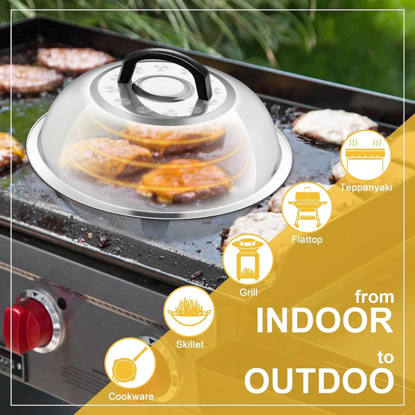 HaSteeL Cheese Melting Dome Set of 2, 12 Inch Round Basting Cover Metal Steam Cover, Stainless Steel Griddle Accessories for Flat Top Grill/Outdoor BBQ/Kitchen Cooking