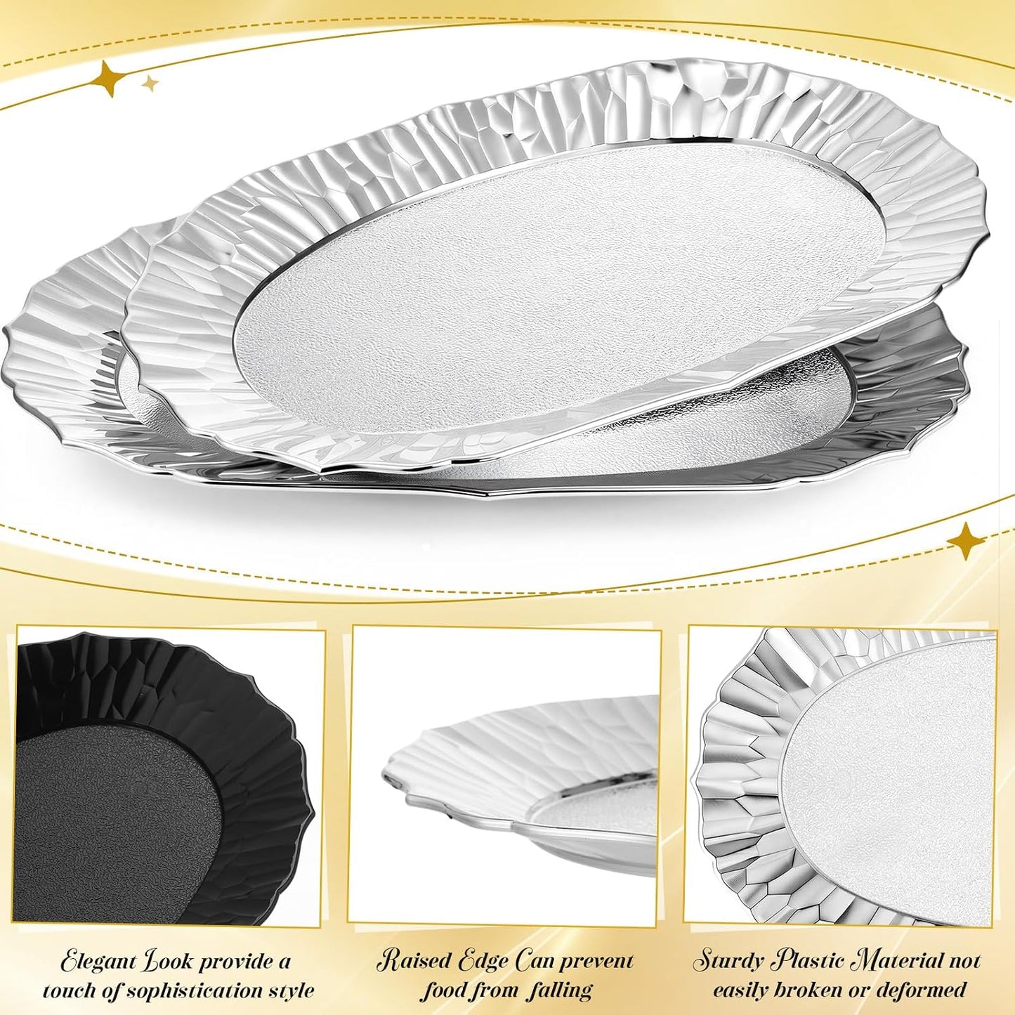 12 Pcs Gold Plastic Serving Tray Bulk, 14.5" x 8.6" Rectangle Gold Party Platters Reusable Decorative Dessert Table Serving Tray for Graduation Wedding Birthday Party Cupcake Decoration