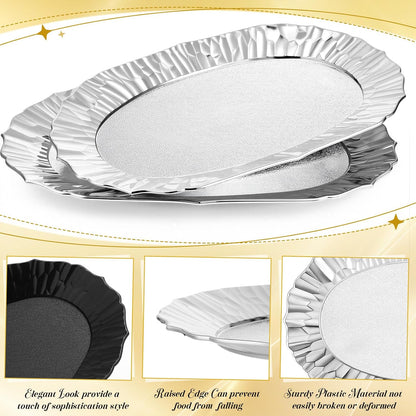 12 Pcs Gold Plastic Serving Tray Bulk, 14.5" x 8.6" Rectangle Gold Party Platters Reusable Decorative Dessert Table Serving Tray for Graduation Wedding Birthday Party Cupcake Decoration