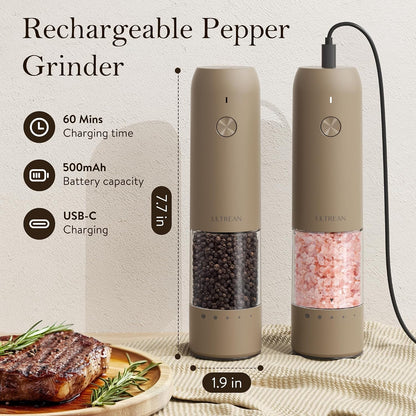 Ultrean Electric Salt and Pepper Grinder Set, Rechargeable,Matte Black