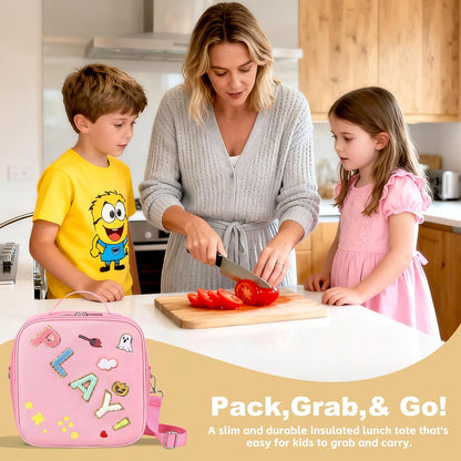 Kids Lunch Box for Kids Insulated Reusable Lunch Bag Tote Durable Children Leak-proof Lunchbox with Adjustable Shoulder Strap for School Daycare Travel Picnic (Navy - 3D Dinosaur)