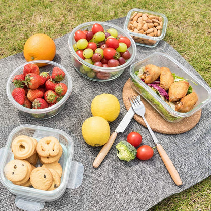 Glass Food Storage Containers with Lids, [24 Piece] Meal Prep Containers, Airtight Glass Bento Boxes, BPA Free & Leak Proof (12 lids & 12 Containers)-Grey