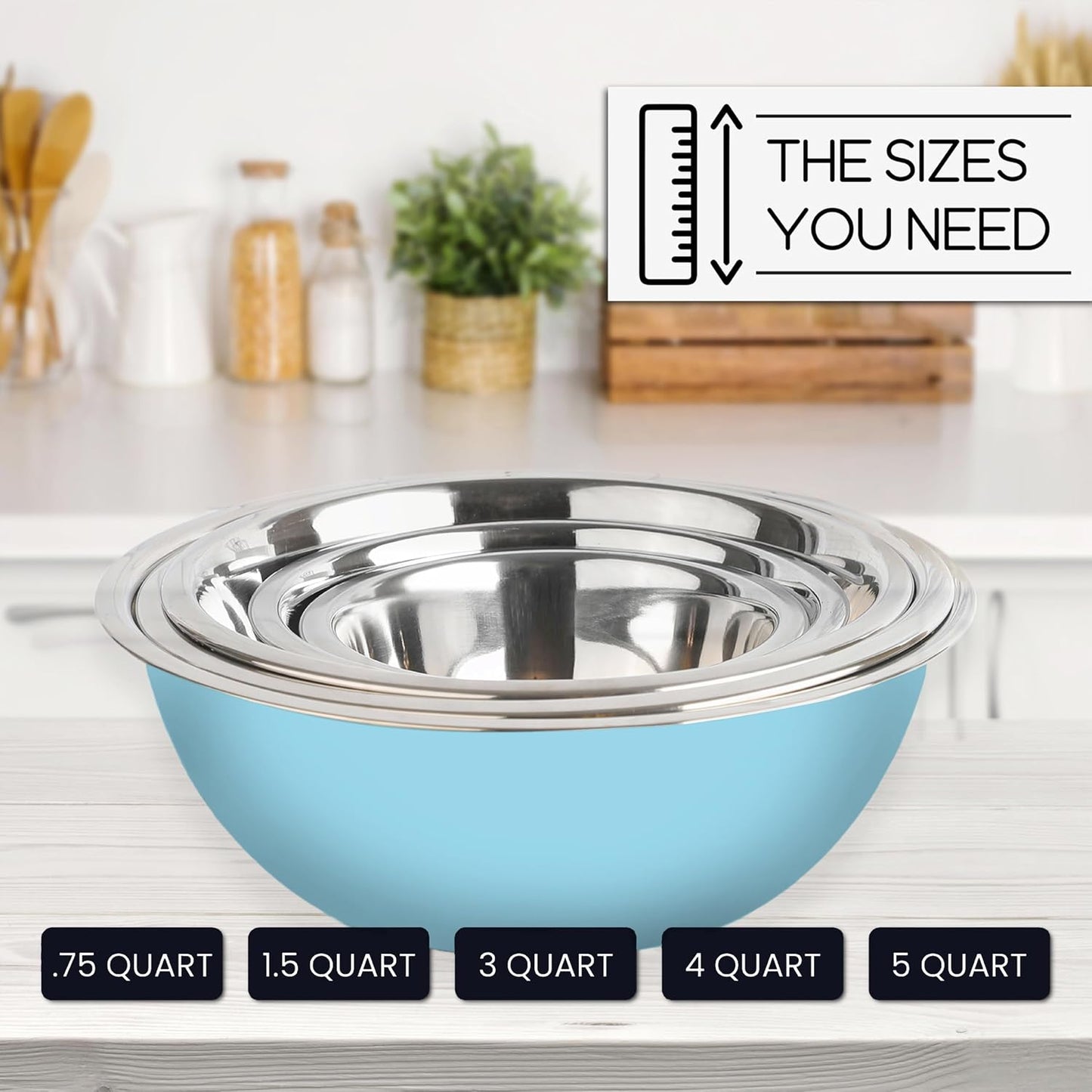 WHYSKO Meal Prep Stainless Steel Mixing Bowl (5-Piece Set) Home, Refrigerator, and Kitchen Food Storage Organizers | Ecofriendly, Heavy Duty, No Lids