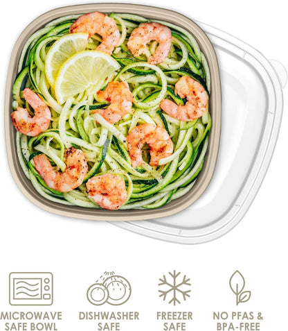 Bentgo Prep - 1-Compartment Bowls with Custom-Fit Lids - Reusable, Microwave Safe, Durable, PFAS & BPA-Free, Freezer & Dishwasher Safe Meal Prep Food Storage - 10 Bowls & 10 Lids (White Stone Tan)