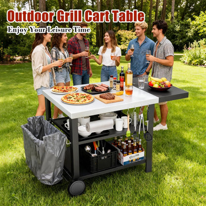 Upgraded Pizza Oven Cart Table for Ooni Koda/Karu/Fyra 16 & 12, Movable Thicken & Widen Rolling Kitchen Cart, Outdoor Grill Stand for Ninja Woodfire,Blackstone Griddle,Barbecue Tool Set