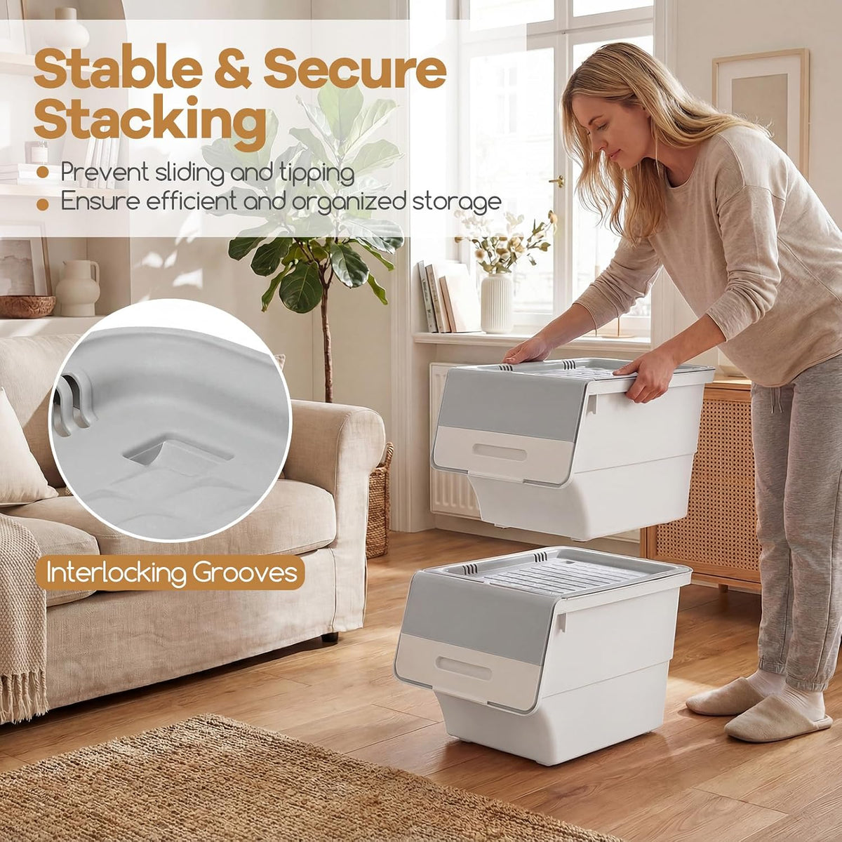 Giantex Plastic Stackable Storage Bins with Lids & Wheels, 3 Pack Open Front Stacking Bins, Organizer Bins for Pantry, Kitchen, Laundry, Closet, Playroom, Bedroom Organization (12.5 QT)