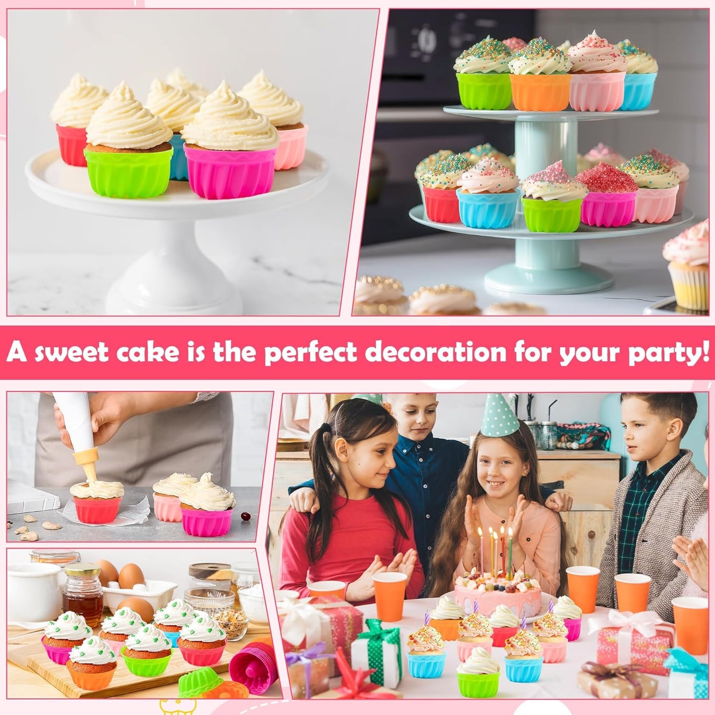 R HORSE 42Pcs Silicone Molds Cupcake 2 Inch Mini Size Reusable Muffins Liners Washable Non-Stick Donut Wrapper Mold Flower Shapes Baking Cups for Pan Oven Microwave Dishwasher