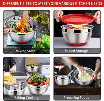 LIANYU Stainless Steel Mixing Bowls Sets of 6, Large 7, 3.5, 2.5, 2, 1.5, 1QT Size with Transparent Airtight Lids, Metal Nesting Serving Bowl Sets for Home Kitchen, Dishwasher & Freezer Safe, Black