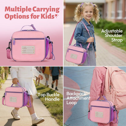 Itslife Bento Box for Kids Set, Insulated Food Container,Kids Lunch Box, 7 oz Thermos for Hot Food, 12 oz Thermos Water Bottle, Reusable Insulated Ice Bag & Fork Spoon Utensils Camping Travel Pink
