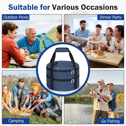 Round Insulated Casserole Carrier – 12" Portable Pie Carrier Bag for Hot or Cold Food, Leakproof Thermal Lunch Tote with Handle for Parties Picnic & Travel - Grey
