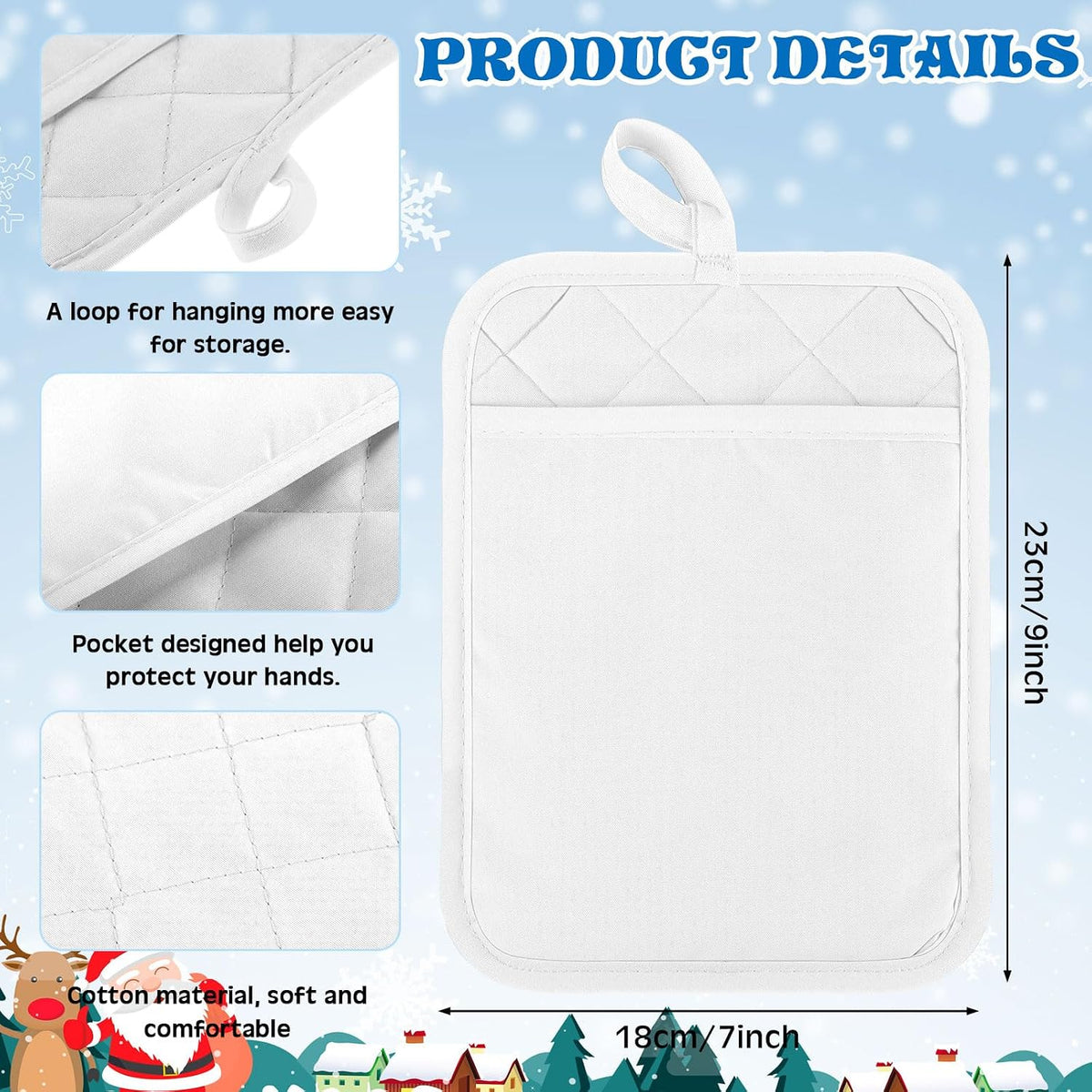 Hoolerry 7''x 9'' Sublimation Pot Holders with Pocket, Black
