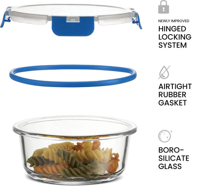 FineDine 24 Piece Glass Storage Containers with Lids - Leak Proof, Dishwasher Safe Glass Food Storage Containers for Meal Prep or Leftovers, Blue