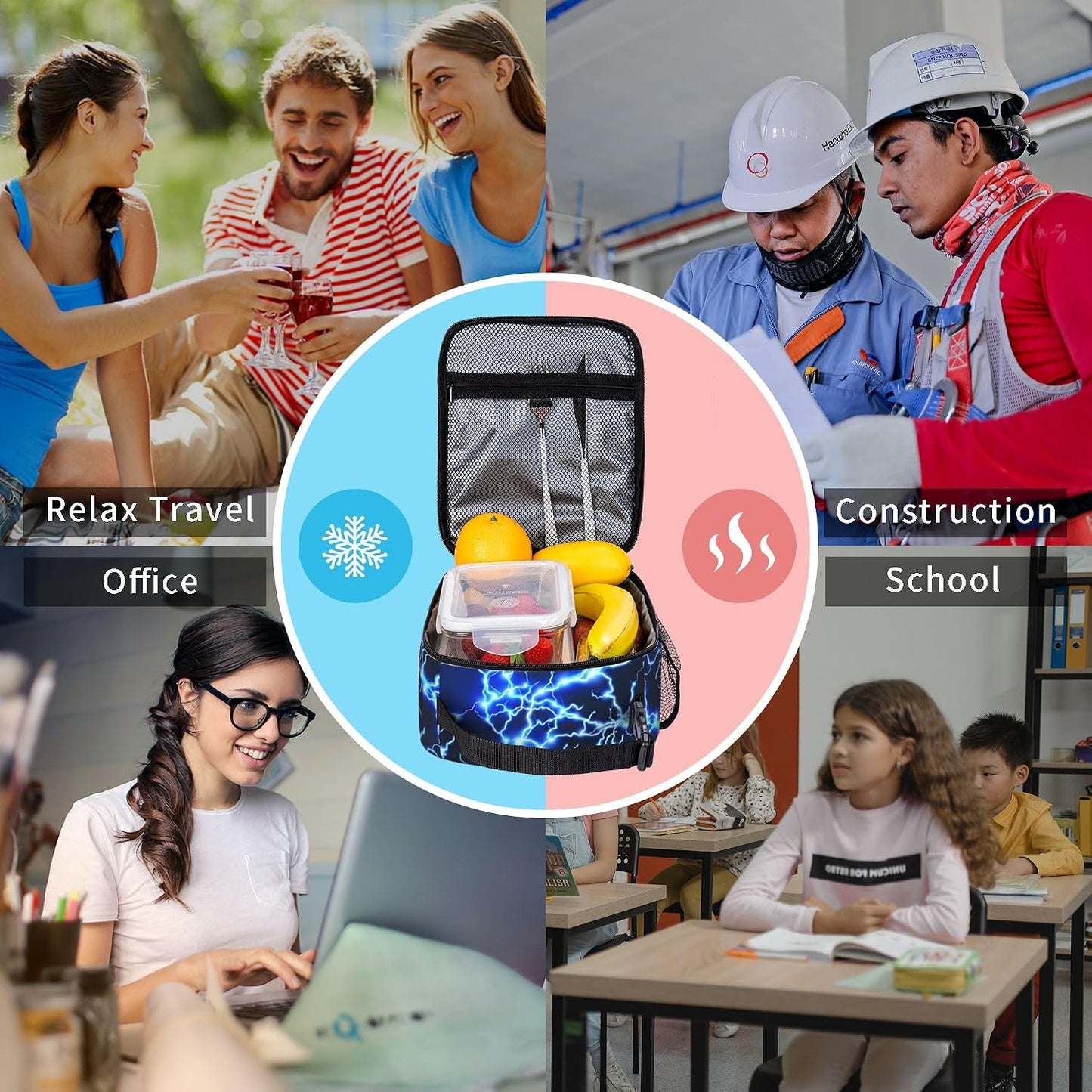 Dinosaur Volcano Insulated Lunch Bag for Women & Men, Reusable Leak-Proof Lunch Box with Cooler Compartment, Lunch Tote for Adults Work Travel Picnic Durable & Washable