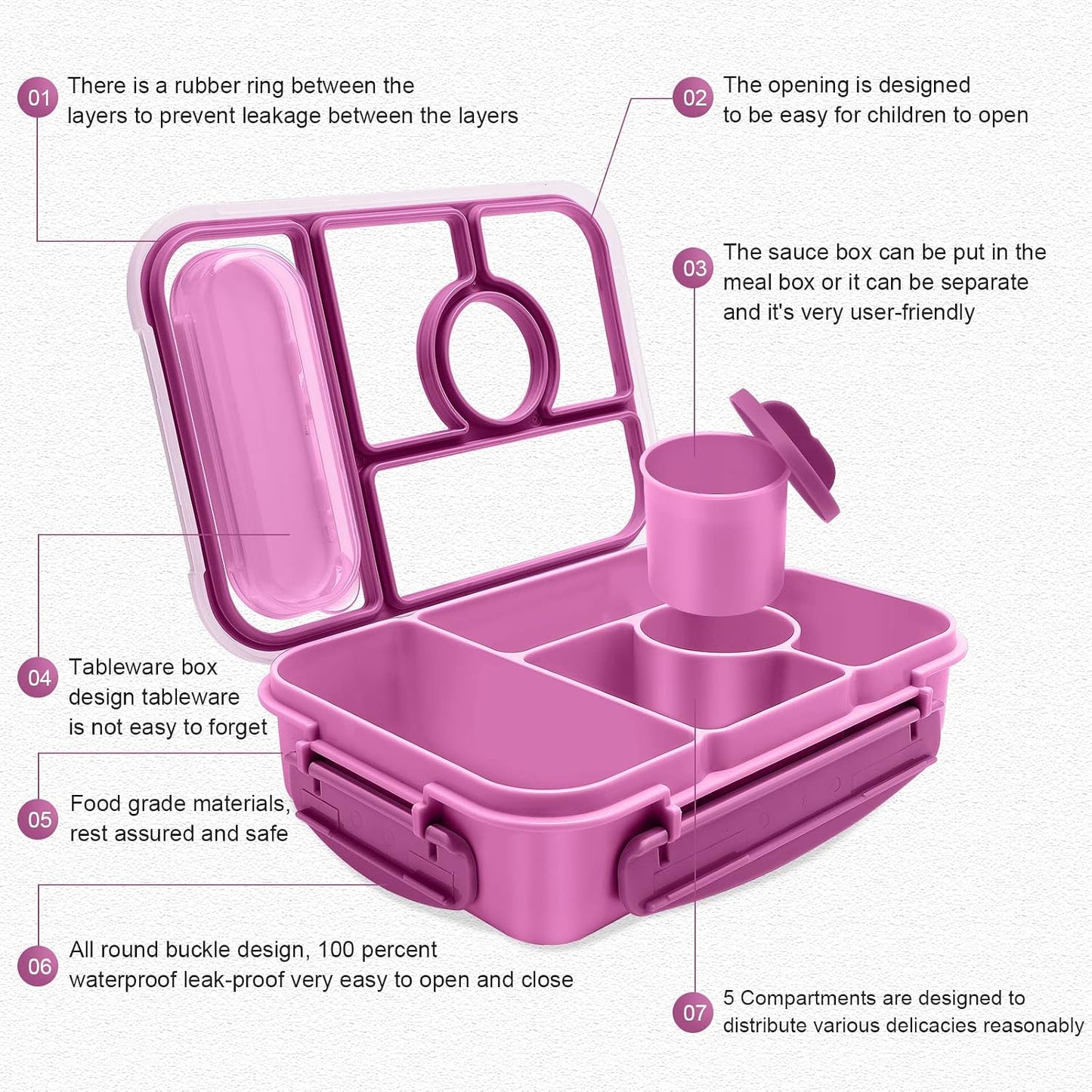 Amathley Bento Box Adult Lunch Box Kids,Lunch Containers for Adults/Kids/Toddler,5 Compartments Bento Lunch Box with Sauce Vontainers,Microwave & Dishwasher & Freezer Safe,BPA-Free (Blue)
