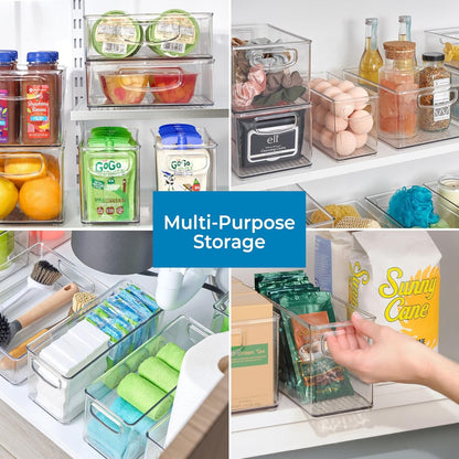 iDesign Plastic Stackable Pantry Bin - Storage Bin with Handles for Cabinets or Fridge - Set of 2 - Clear