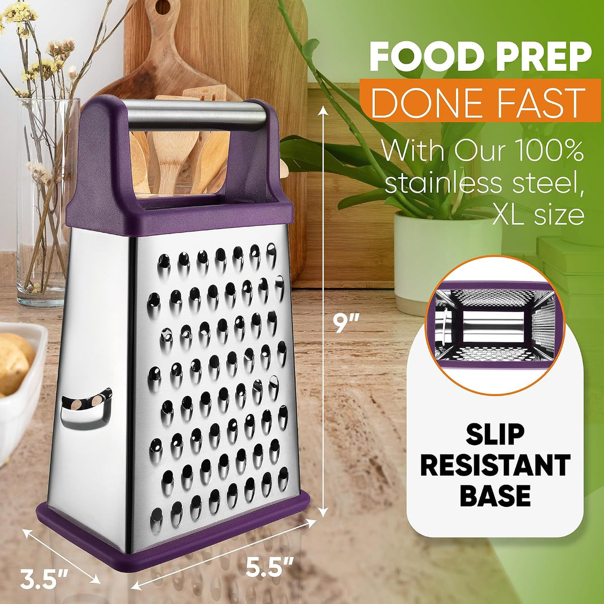 Spring Chef Stainless Steel XL Cheese Grater for Kitchen, Green