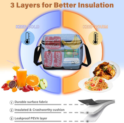 Tirrinia Insulated Lunch Box for Men/Women, Leakproof Lunch Bag for School Work, Large Lunch Tote Kids Boys Girls Student Back to School, Soft Cooler Office Picnic Beach Camping for Adults, Charcoal