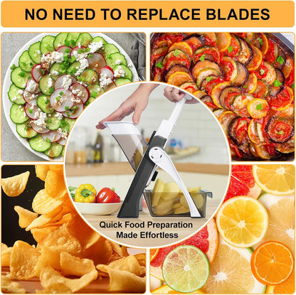 Safe Mandoline Slicer for Kitchen, Meal Prep,Potato Slicer, Adjustable/Easy to Clean/Storage, Kitchen Chopping Artifact,French Fry Cutter,Paring Knife/Cleaning Brush (only Slice, Black Knight)