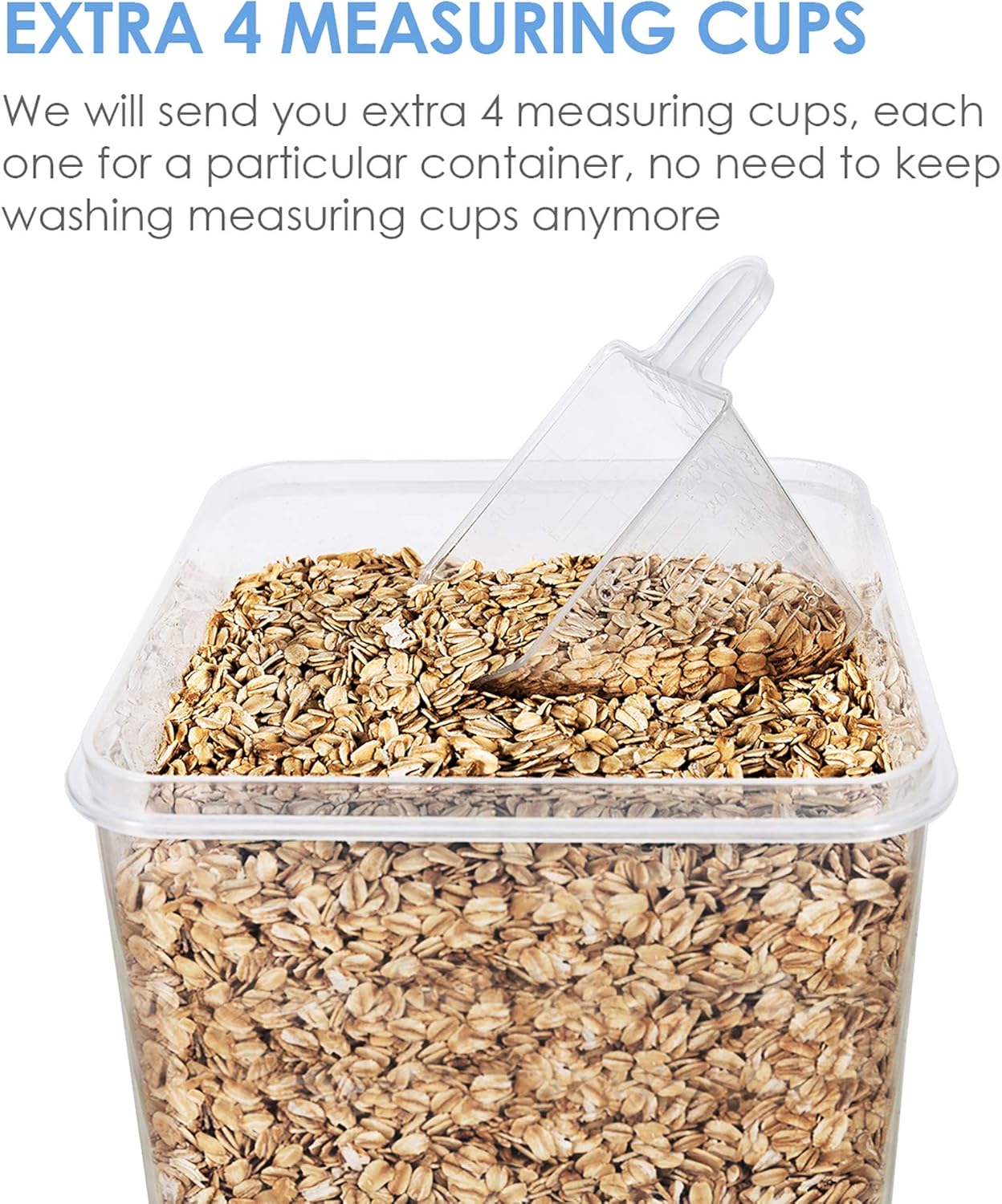 Vtopmart 4 PCS Large Food Storage Containers 5.2L / 175oz, 4 Pieces BPA Free Plastic Airtight Canisters for Flour, Sugar, Baking Supplies, Rice with Lids, 4 Measuring Cups and 24 Labels, Black