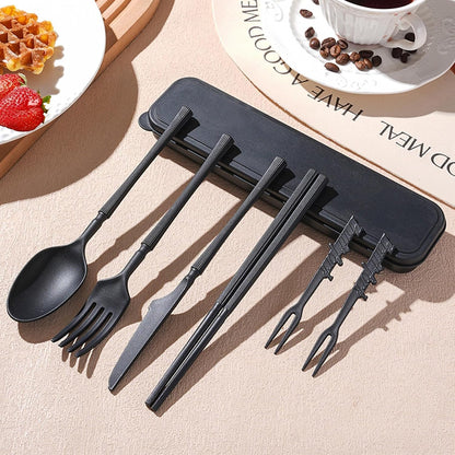 1 Set Large Reusable Travel Utensils Set with Case, Camping Cutlery for Office, Lunch, Dorm & Daily Work Use, Includes Spoon, Knife & Fork((Pink)